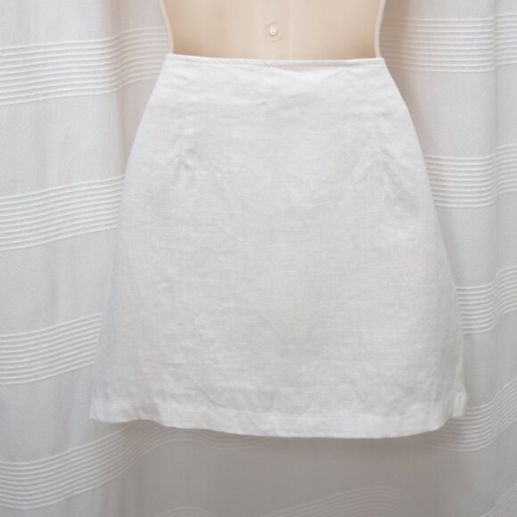 White Linen Mini Skirt with Real Mother of Pearl Buttons - Picture 6 of 13